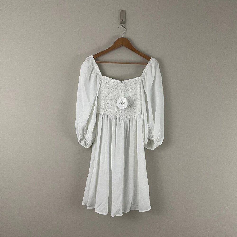Petal & Pup White Smocked Square Neck Mini Dress Size 4